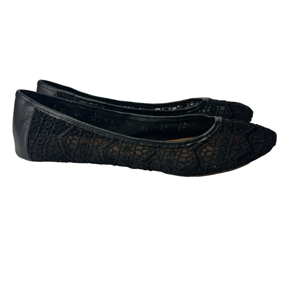 Lucky Brand Ballet Flats Shoes Womens 8.5M Black Crochet Slip On Mesh